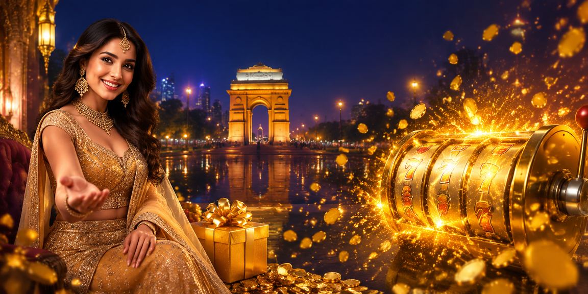 India Gate with slot game theme and vibrant lehenga dress