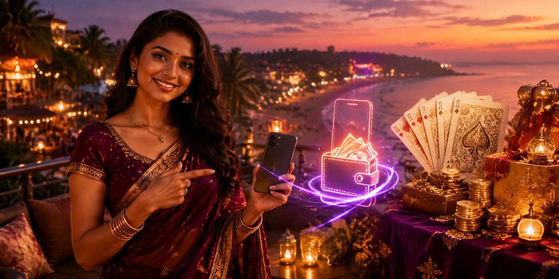 Beach setting in Goa for Teen Patti players enjoying an evening game