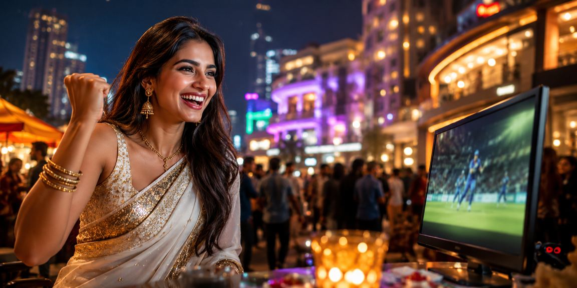 Evening city scene in Mumbai with casino and mobile promotions theme